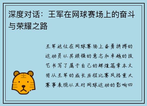 深度对话：王军在网球赛场上的奋斗与荣耀之路